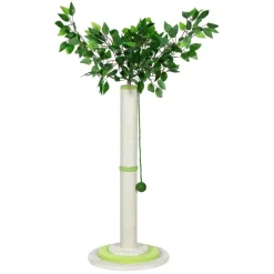 Artificial Leaf Cat Scratching Post, Sisal Tall Cat Scratcher with Hanging Play Ball