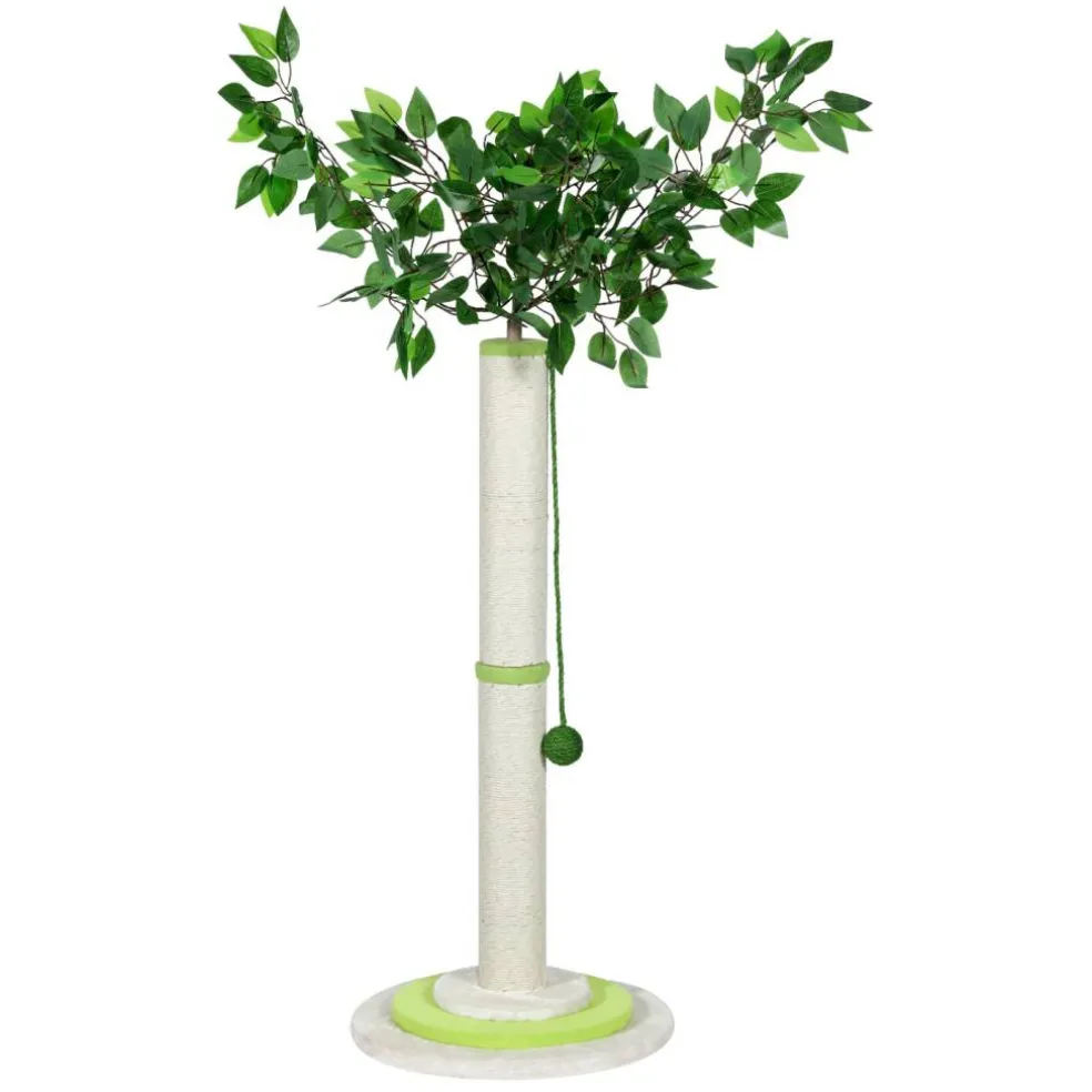 Artificial Leaf Cat Scratching Post, Sisal Tall Cat Scratcher with Hanging Play Ball