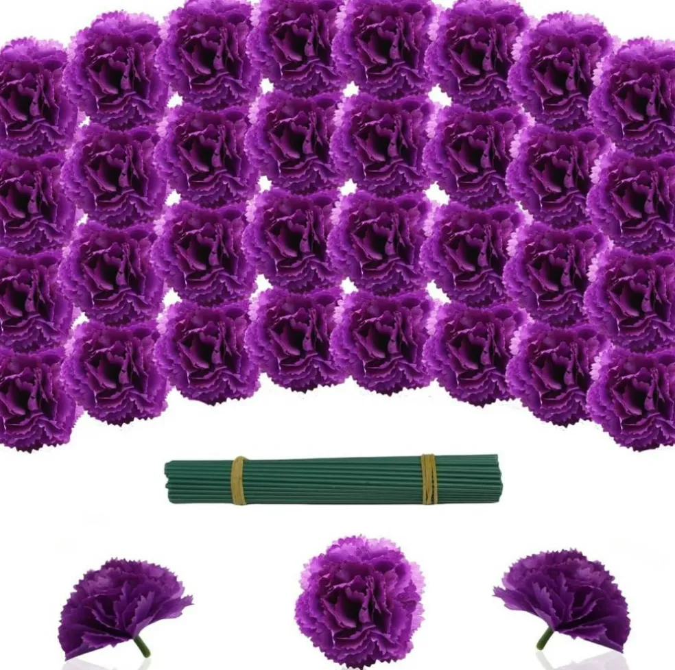 Artificial Marigold Flowers with Stems (Purple)