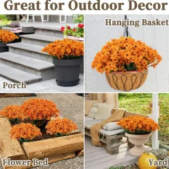 Artificial Mums for Outdoors, 24 Bundles Fake Flowers Fall Decor