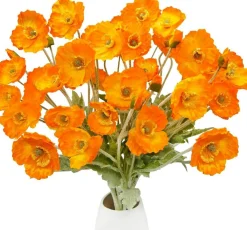 Artificial Poppy Silk Flowers, 2-Pack Faux Silk Poppy Flower Stems with Flocked Greenery