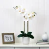26" Artificial Real Touch White Double Orchid Phalaenopsis with Decorative Vase