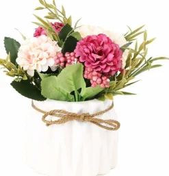Artificial White Hydrangea Bouquet with Ceramic Vase – Silk Flower Table & Home Decor for Wedding, Party & Office