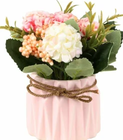 Artificial White Hydrangea Bouquet with Ceramic Vase – Silk Flower Table & Home Decor for Wedding, Party & Office