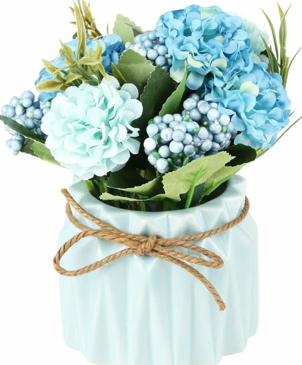Artificial White Hydrangea Bouquet with Ceramic Vase – Silk Flower Table & Home Decor for Wedding, Party & Office