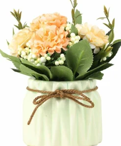 Artificial White Hydrangea Bouquet with Ceramic Vase – Silk Flower Table & Home Decor for Wedding, Party & Office