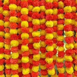 Artificial Yellow Orange Marigold Strings, Diwali Decoration, Day of the Dead Decor Garland, Pooja Backdrop, Mexican Flowers, Indian Wedding