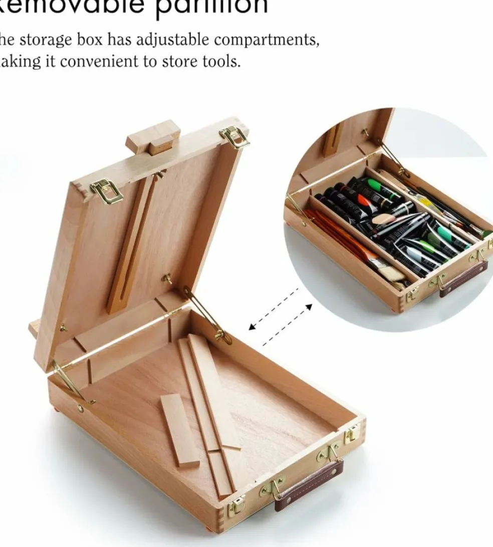 ARTIFY Adjustable Beechwood Tabletop Painting Easel, Table Sketch Box Easel, Desktop Artist Easel for Drawing (Easel Box)