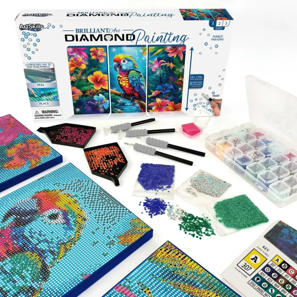 ArtSkills® Brilliant Art Parrot Paradise Stretched Canvas Diamond Painting Kit
