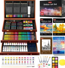 Art Supplies, 192-Pack Deluxe Art Set Drawing Painting Supplies Kit with Acrylic Pad, Watercolor Pad, Sketch Book, Canvases, Acrylic Paint, Crayons, Pencils, Gifts for Artist Adults Teen Kids