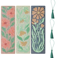 Artsy Flowers 3-Piece Diamond Art Bookmark Kit by Make Market®