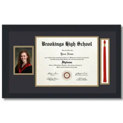 ArtToFrames 11x14 inch Diploma Frame with 5x7 Inch Image Opening and Tassel Opening - Framed with Black and Gold Mats, Comes with Regular Acrylic and Sawtooth Hanger for Wall Hanging (DIT-11x14)