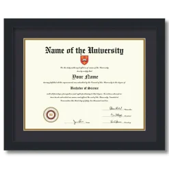 ArtToFrames 12x16 inch Diploma Frame - Framed with Black and Gold Mats, Comes with Regular Acrylic and Wire Hanger for Wall Hanging (D-12x16)