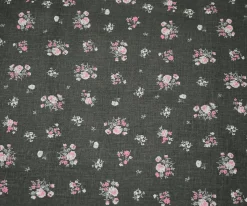 Ash Black-Pink-Multi Floral Ditsy Printed Linen Woven Fabric By the Yard