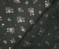 Ash Black-Pink-Multi Floral Ditsy Printed Linen Woven Fabric By the Yard