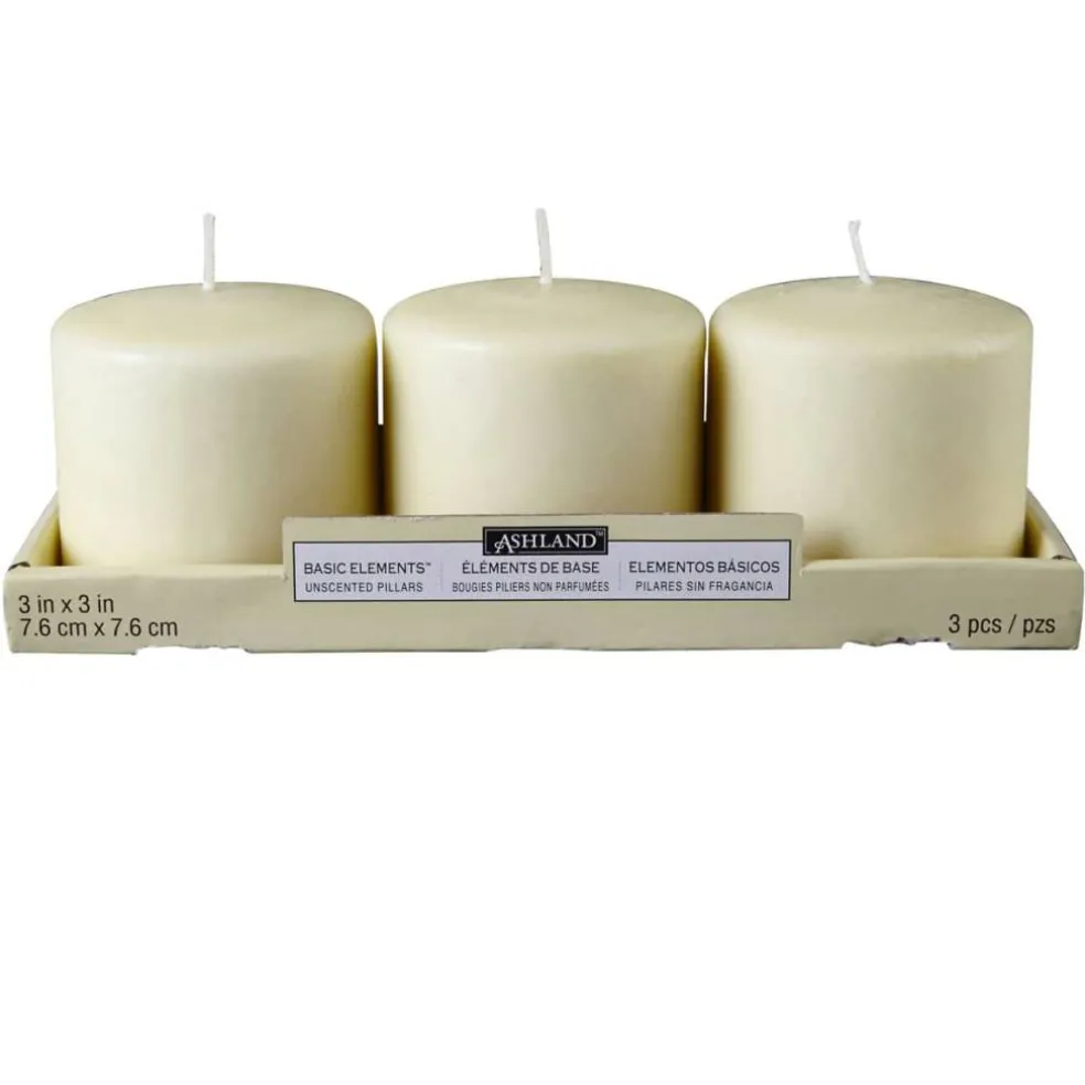 Ashland® Basic Elements™ Ivory Pillar Candle, 3 Pack