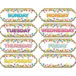 Ashley Productions Confetti Days of the Week Magnetic Die-Cut Timesavers & Labels, 6 Packs of 8