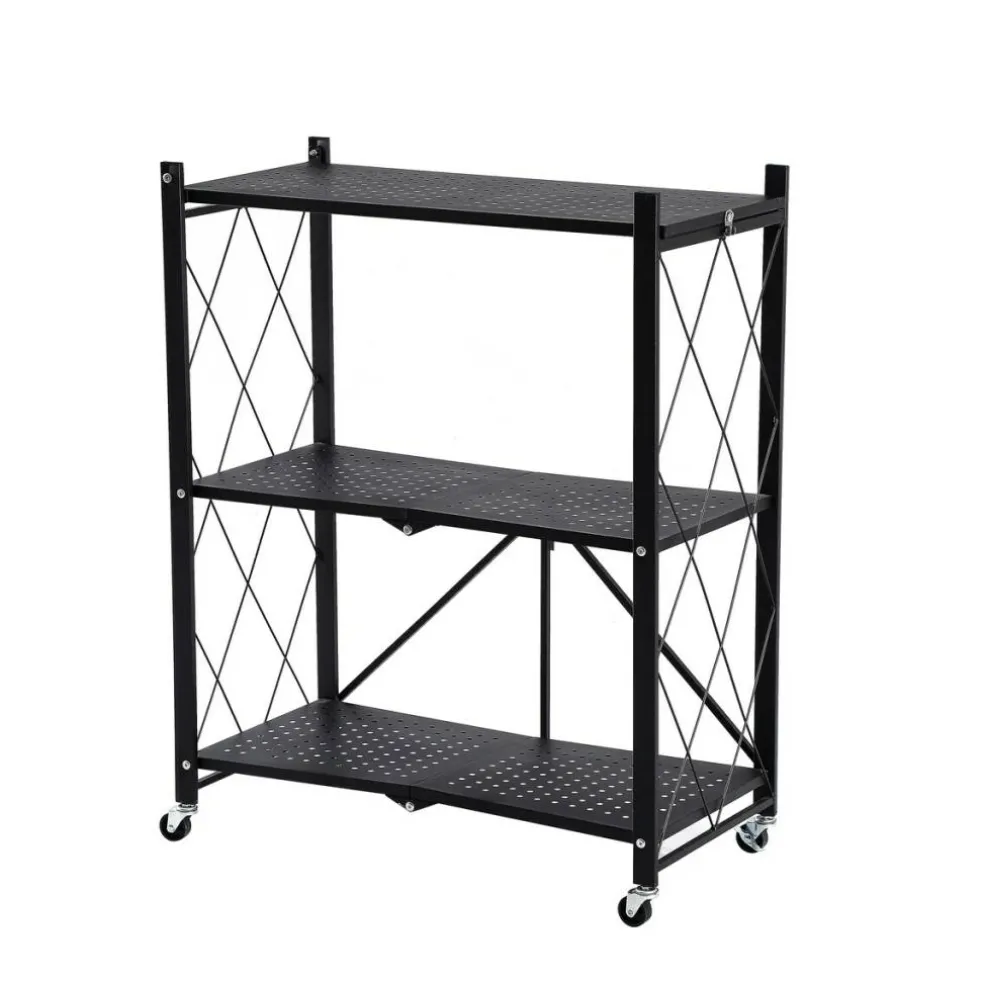 Assembled Black Foldable Metal Storage Shelving Unit