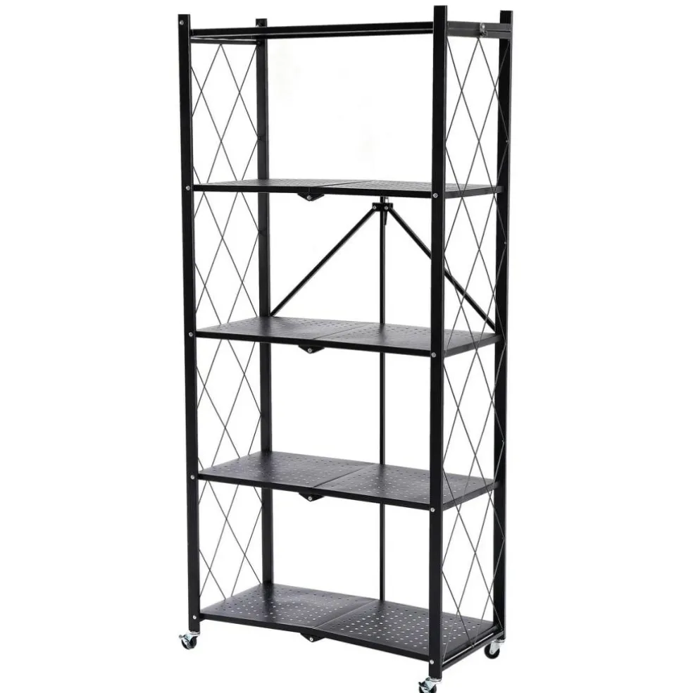 Assembled Black Foldable Metal Storage Shelving Unit