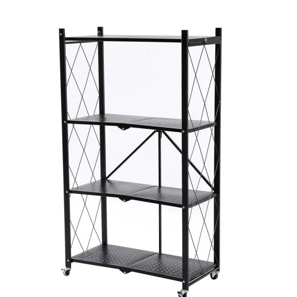 Assembled Black Foldable Metal Storage Shelving Unit