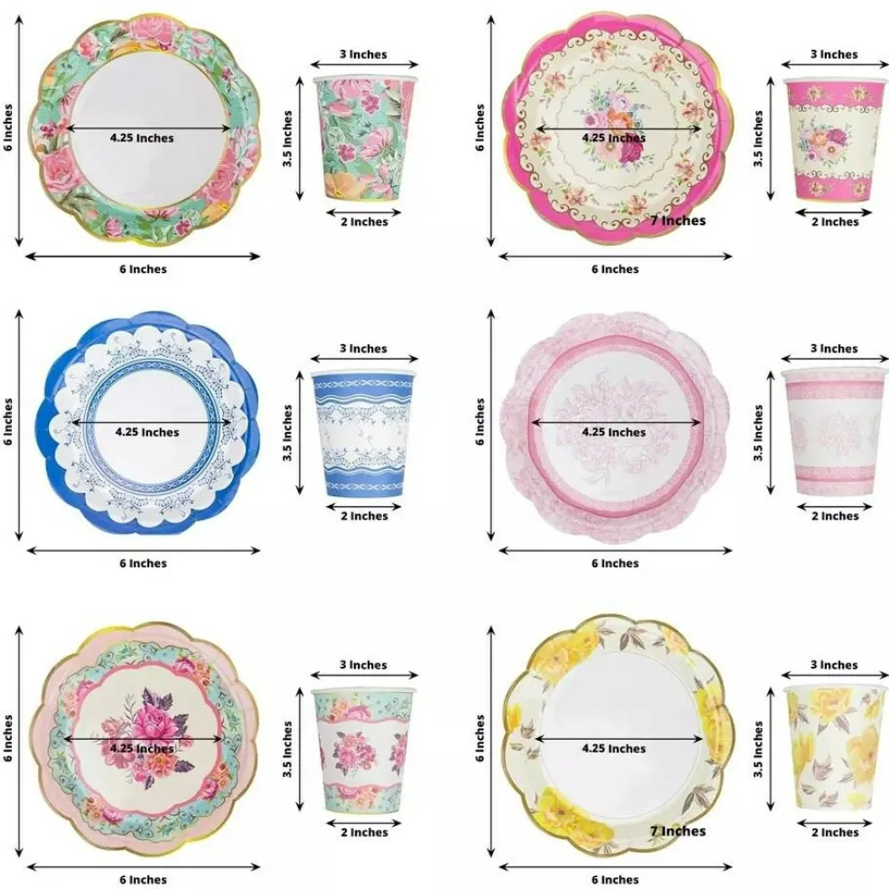 24 Assorted Floral Paper Cups Saucers Set Party Events Tableware Decorations