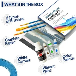 Atlantic Coast Painting4Real Paint by Video Class Kit for Adults with Video Tutorials, Learn to Paint Atlantic Coast, How to Paint with Acrylic Paint Sets for Adult, 9 Peices Art Set & Painting Supplies Gifts for Mom
