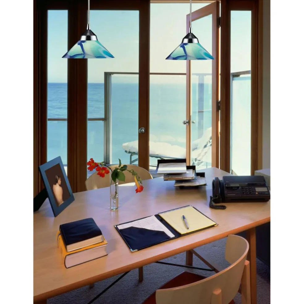 Atlas Lighting and Home 1-Light Hanging Mini Ceiling Pendant Light with Caribbean Glass Shade - 7"