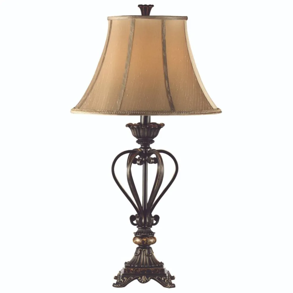 Atlas Lighting and Home Victorian-Style Table Lamp with Bell Shade - 34" - Bronze and Beige