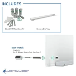 Audio-Visual Direct Clear Glass Dry-Erase Board Set - Includes Hardware & Marker Tray