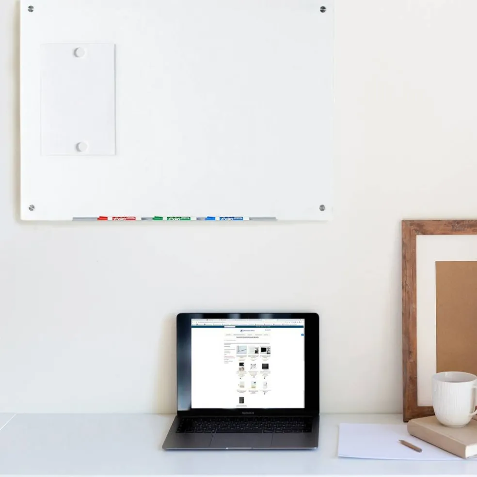 Audio-Visual Direct Magnetic Ultra White Glass Dry-Erase Board Set Includes Magnets, Hardware & Marker Tray