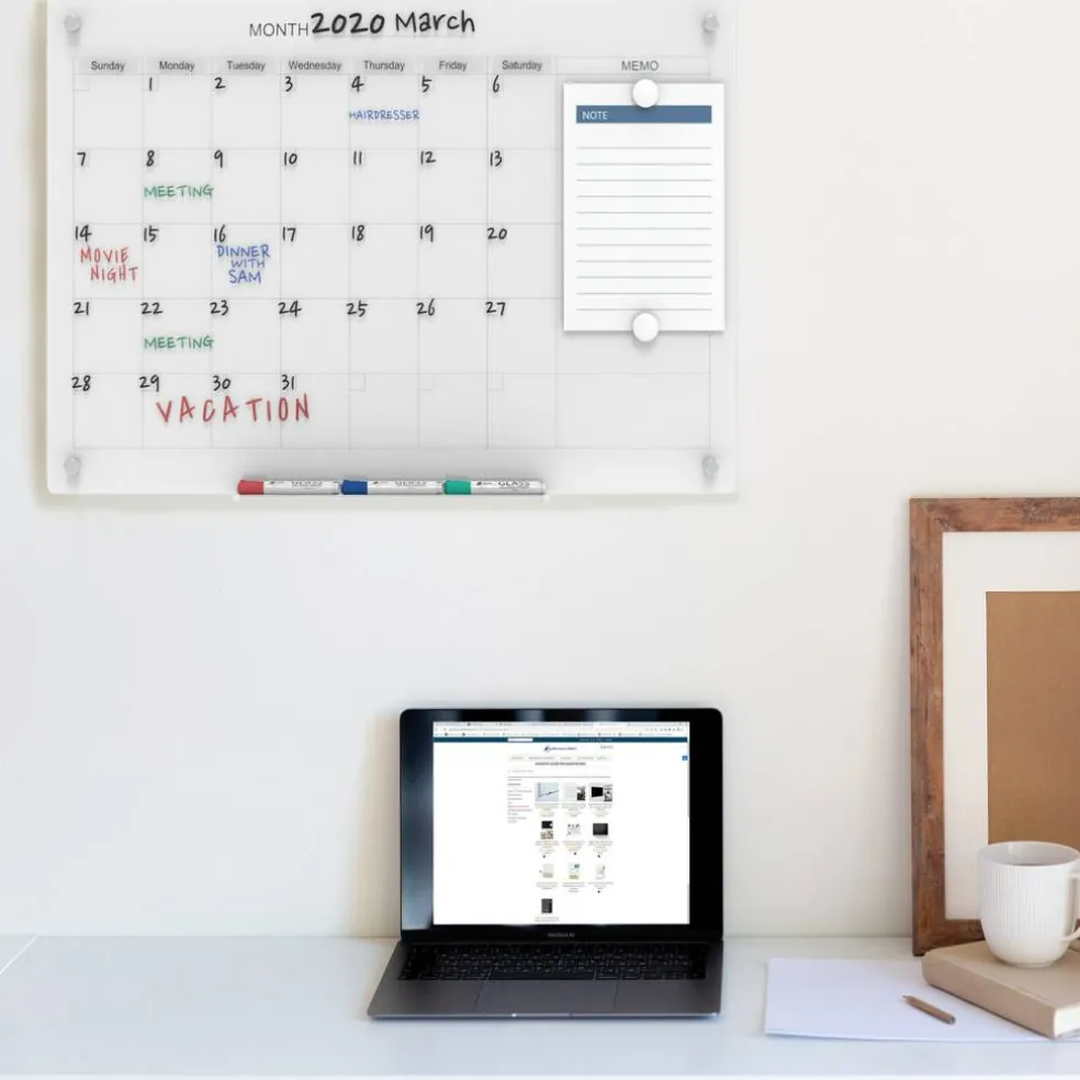 Audio-Visual Direct Magnetic Calendar Glass Dry Erase Board Set - Monthly Planner