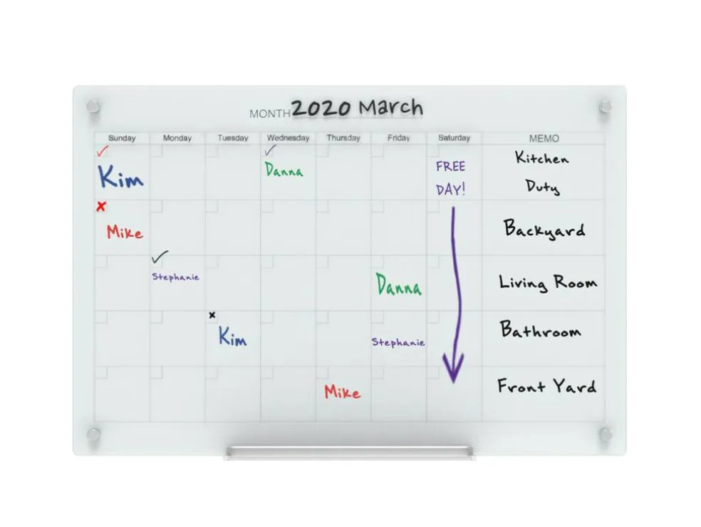 Audio-Visual Direct Magnetic Calendar Glass Dry Erase Board Set - Monthly Planner