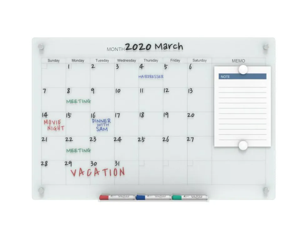 Audio-Visual Direct Magnetic Calendar Glass Dry Erase Board Set - Monthly Planner