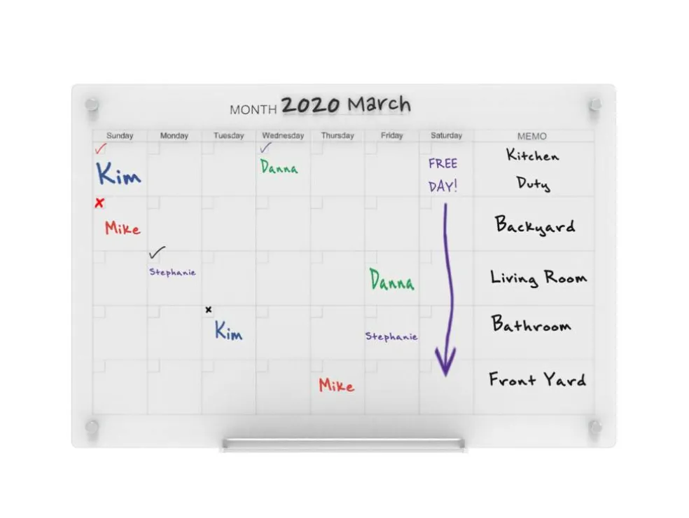 Audio-Visual Direct Magnetic Calendar Glass Dry Erase Board Set - Monthly Planner