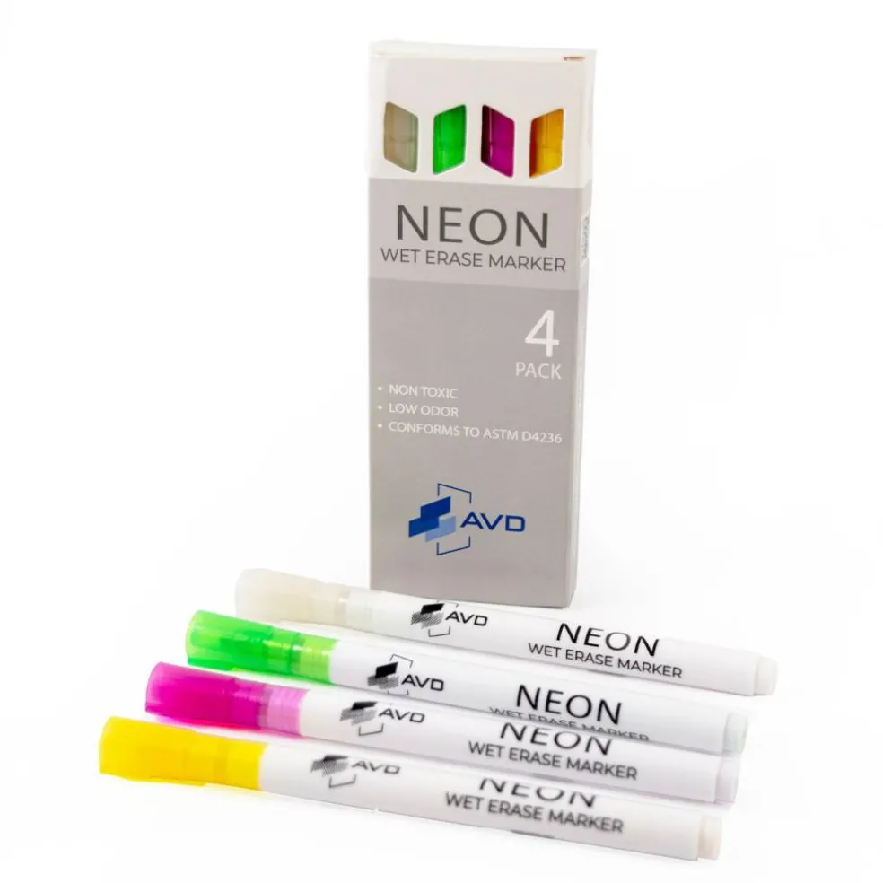Audio-Visual Direct Neon Wet Erase Markers, Set of 4
