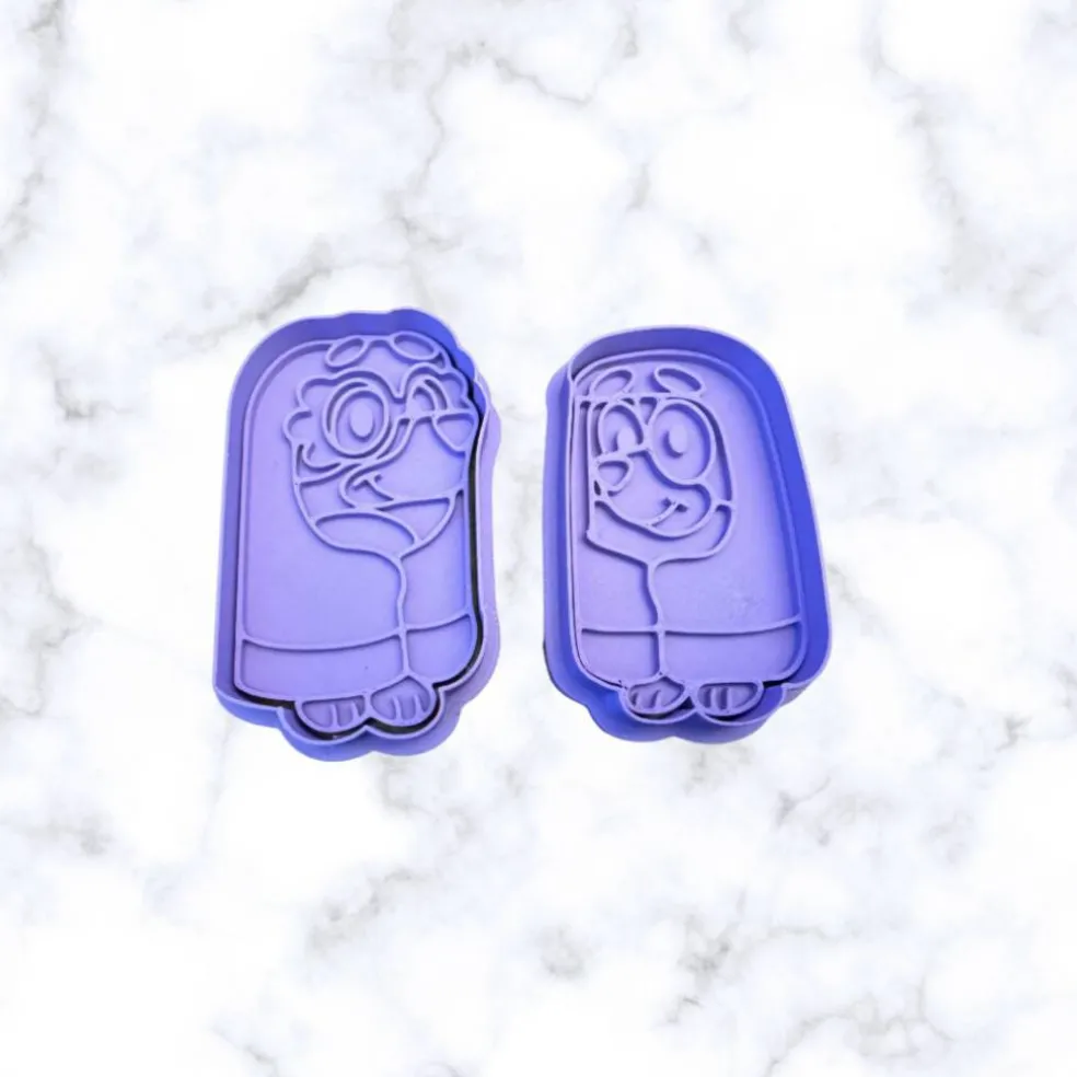 Aussie dogs, cookie cutters, with stamps, and Here Come the Grannies