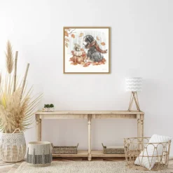 Autumn Dogs III by Mary Urban Framed Canvas Wall Art