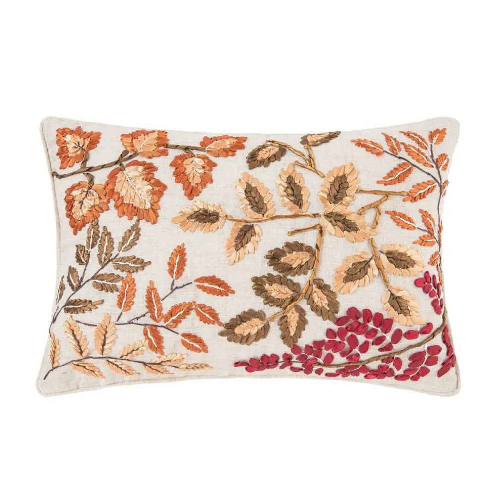 Autumn Floral Leaves Handcrafted Small Long Accent Pillow 12" x 18"