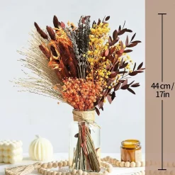 Autumn Glow Dried Flower Arrangement 17 Inch Pampas Grass Orange Bunny Tails Baby Breath Reed Bouquet Fall Home Wedding Decor