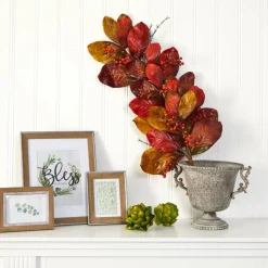 36" Autumn Magnolia Leaf with Berries Teardrop Swag