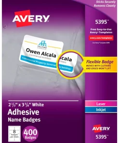 Avery Adhesive Name Badges, 2-1/3 x 3-3/8 Inches, White, Pack of 400