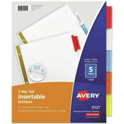 Avery Big Tab 11 in. x 8.5 in. 5-Tab Double-Sided Gold Edge Reinforcing Insertable Dividers - Assorted Tabs/White (1-Set)