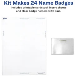 Avery Customizable Name Badges with Pins, 2.25" x 3.5", Clear Name Tag Holders with White Printable Inserts, 24 Pin Style Name Badges (74652)