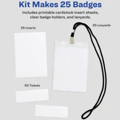 Avery Customizable Name Badges, 6" x 4.25", Printable Name Tag Inserts with Tickets, 25 Vertical Name Tag Holders with Lanyards (8520)