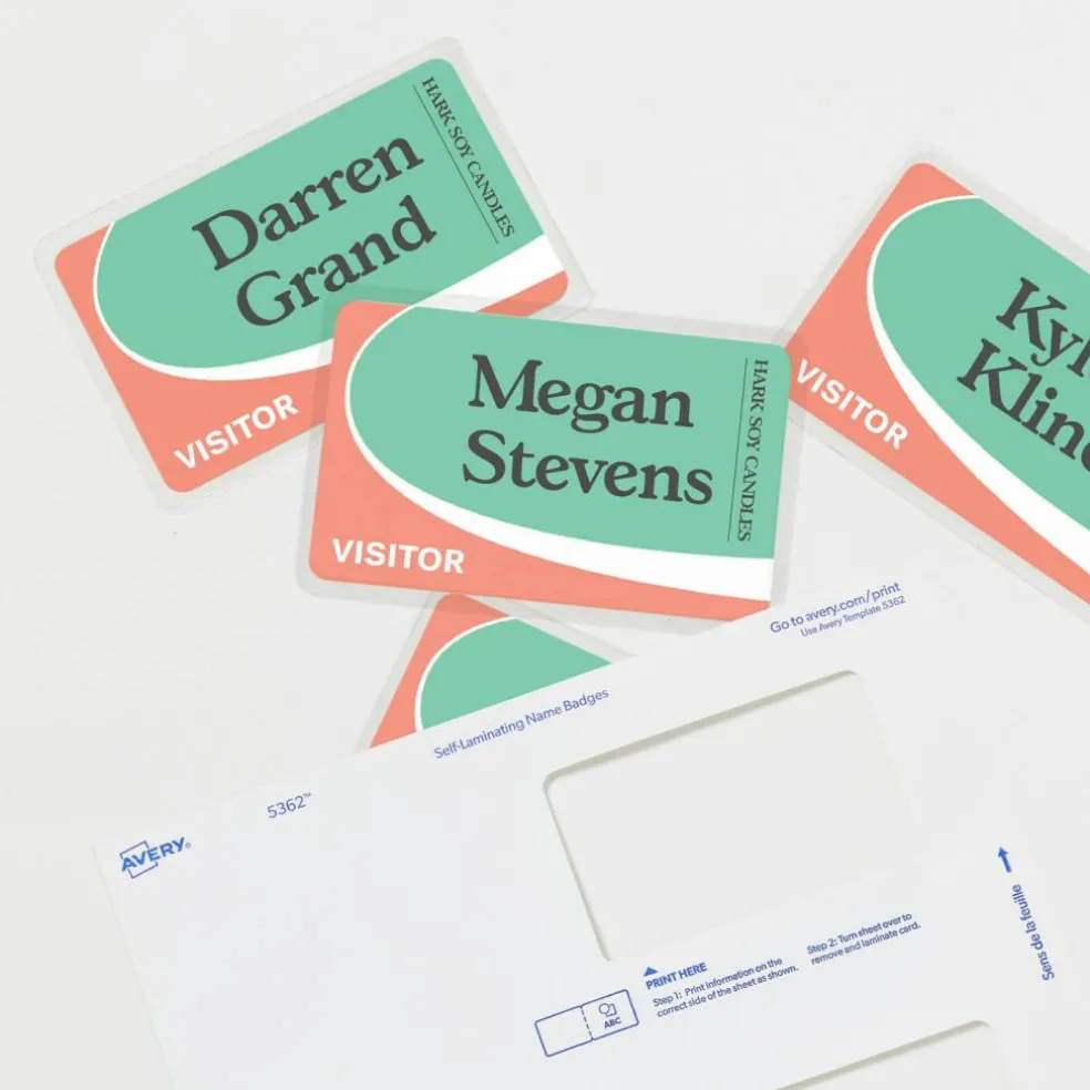 Avery Customizable Self-Laminating Name Badges with Clips, 2.25" x 3.5", White Printable Inserts, 30 Clip Style Laminated Badges (5362)