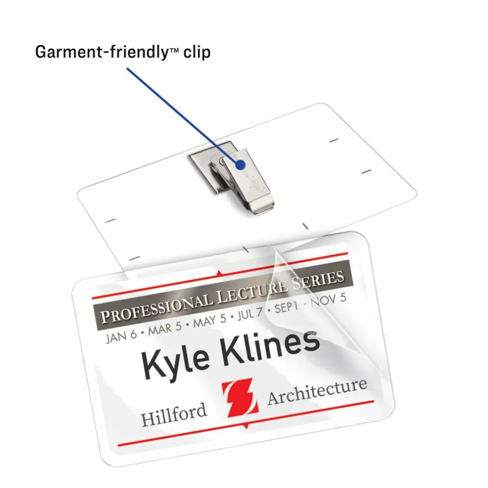 Avery Customizable Self-Laminating Name Badges with Clips, 2.25" x 3.5", White Printable Inserts, 30 Clip Style Laminated Badges (5362)