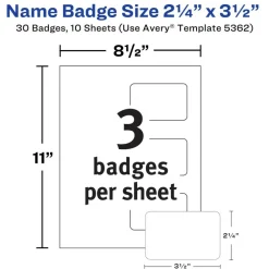 Avery Customizable Self-Laminating Name Badges with Clips, 2.25