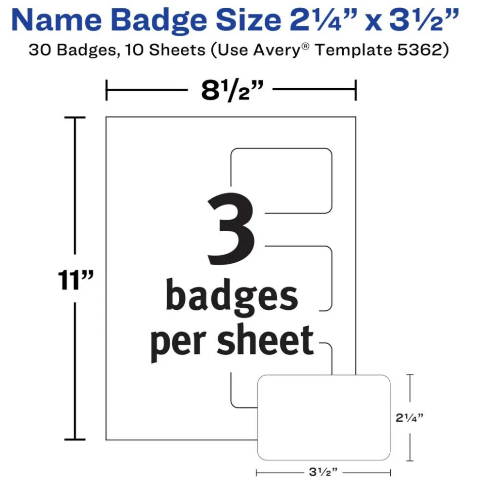 Avery Customizable Self-Laminating Name Badges with Clips, 2.25" x 3.5", White Printable Inserts, 30 Clip Style Laminated Badges (5362)