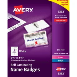 Avery Customizable Self-Laminating Name Badges with Clips, 2.25