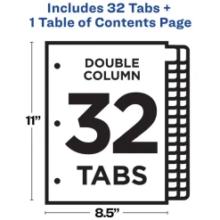 Avery Double Column Dividers for 3 Ring Binders, 32 Tabs per Set, Customizable Table of Contents, Multicolor Tabs (11322)